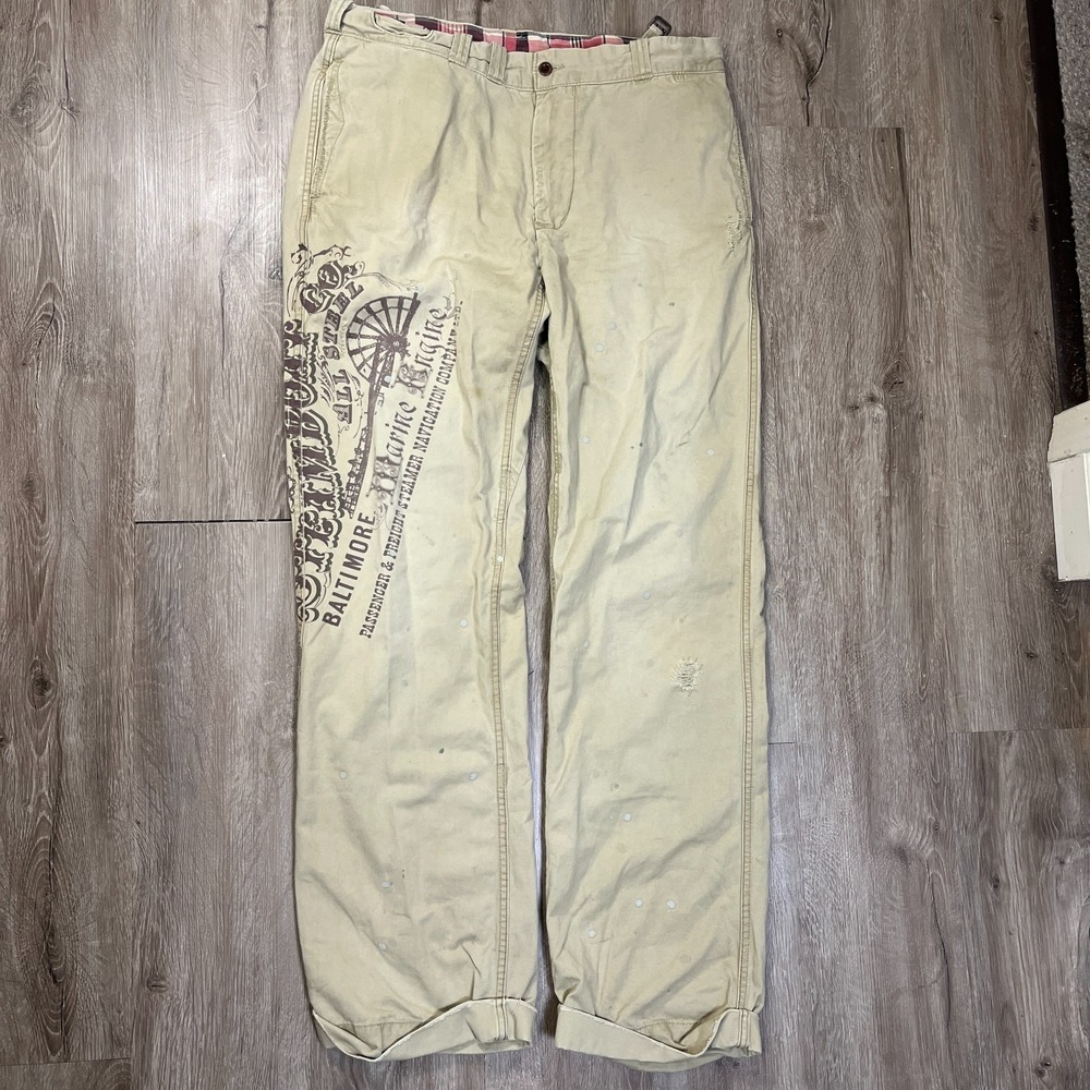 VTG Polo Ralph Lauren Chinos 36x34 Beige Steamboat Passenger Freight Buckle Back